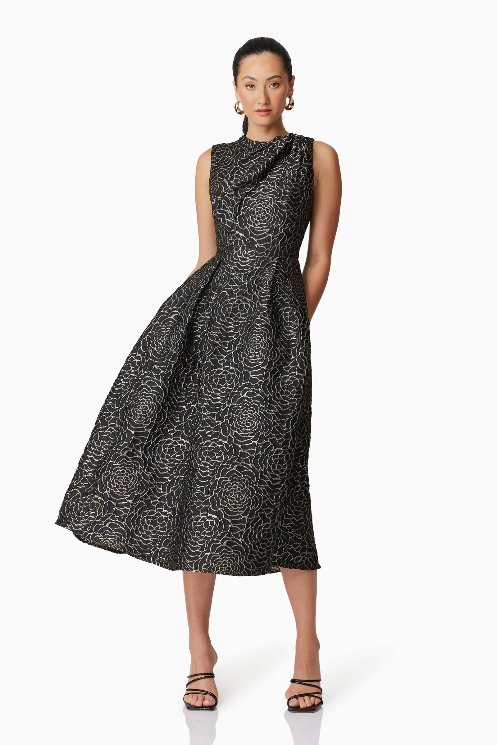 ELLIATT DEANNA MIDI DRESS - BLACK/GOLD photo 4