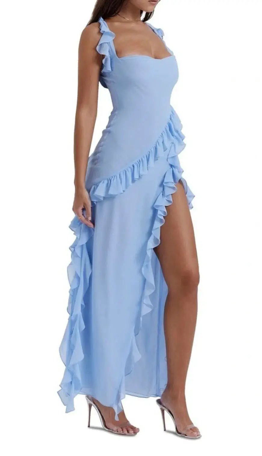House of CB Ariela Ruffle Dress Blue Size 6 photo 5