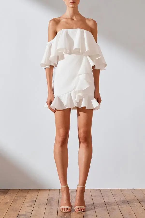 Shona Joy Savannah OTS Ruffle Mini Dress White Size 10 photo 3