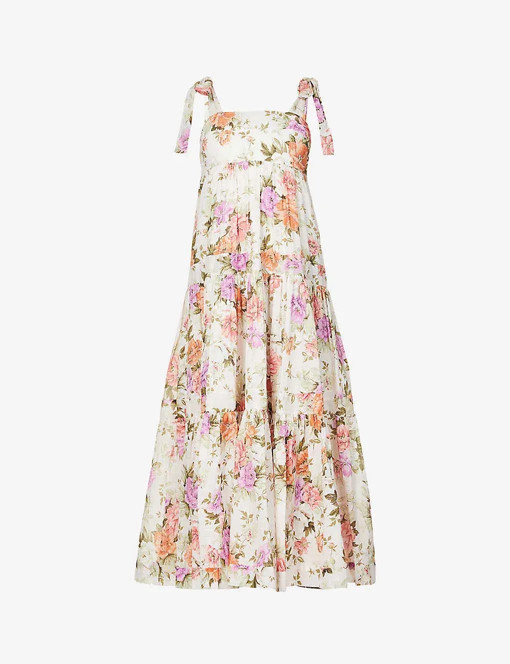 Zimmermann Pattie Floral Print Cotton Midi Dress Cream Floral Size 4 photo 4