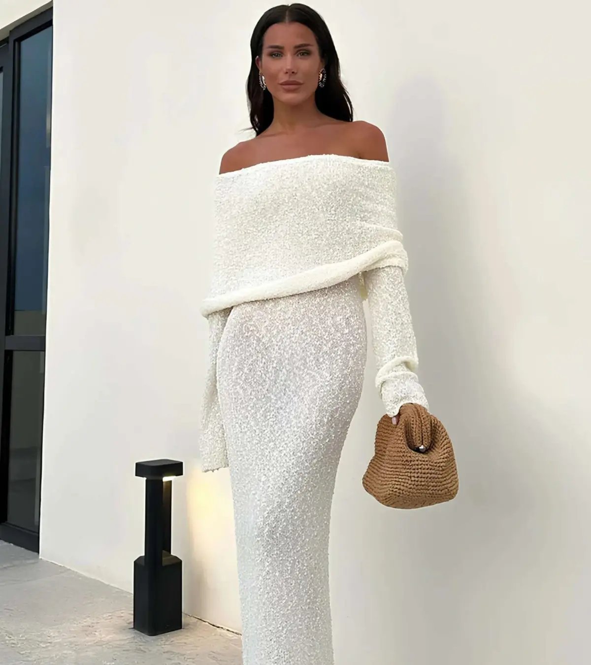 Meshki Marisol Off Shoulder Boucle Maxi Dress Cream Size 3XL / AU 18 photo 2