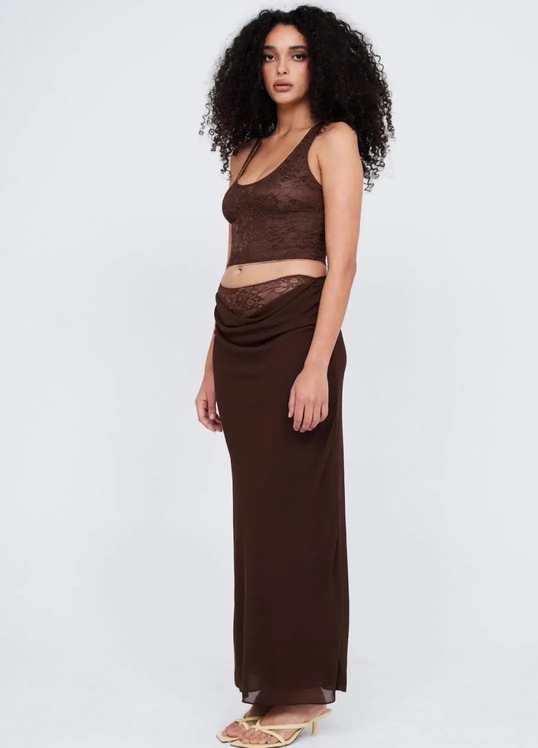 Benni Valentino Lace Top and Lace Insert Skirt Set Brown Size 8 photo 2