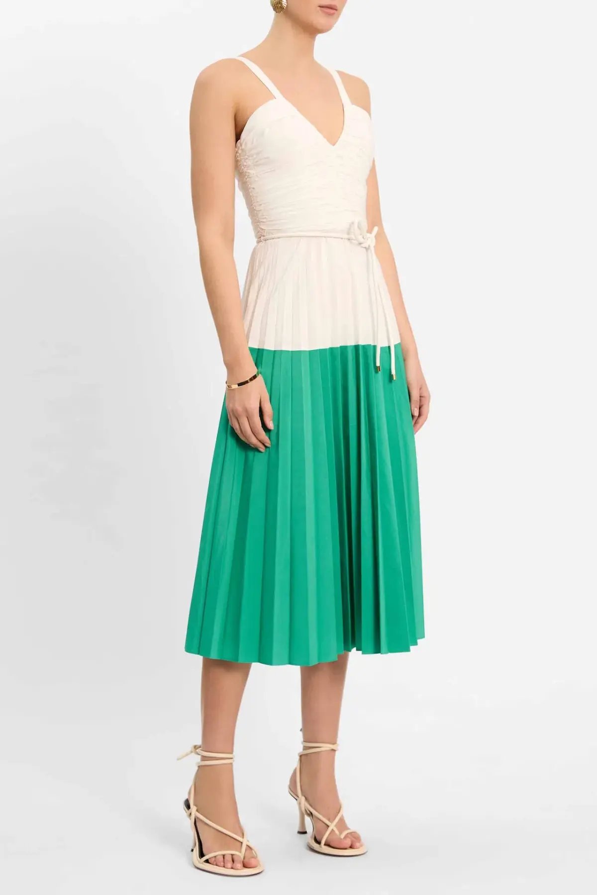 Rebecca Vallance Gia Midi Dress Green/White Size 10 photo 4