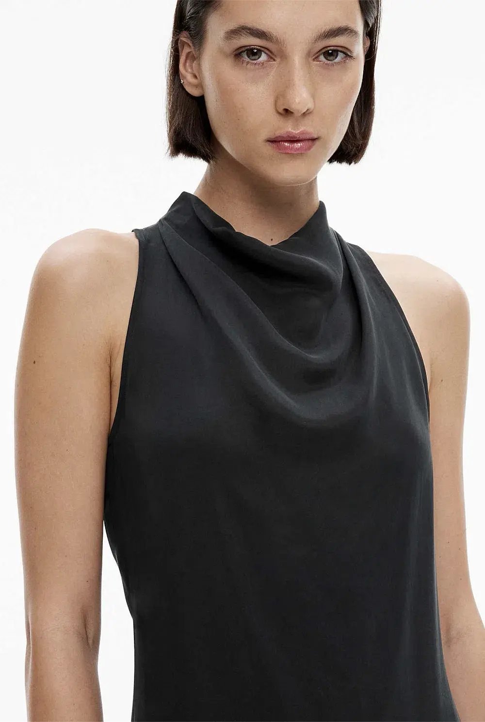 Witchery Cupro Cowl Neck Sleeveless Midi Dress Black Size 6 photo 2