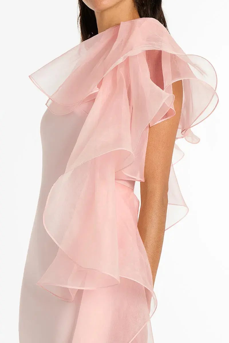 Carla Zampatti Peony Crepe Ruffled Shoulder Gown Blush Size 14 photo 4
