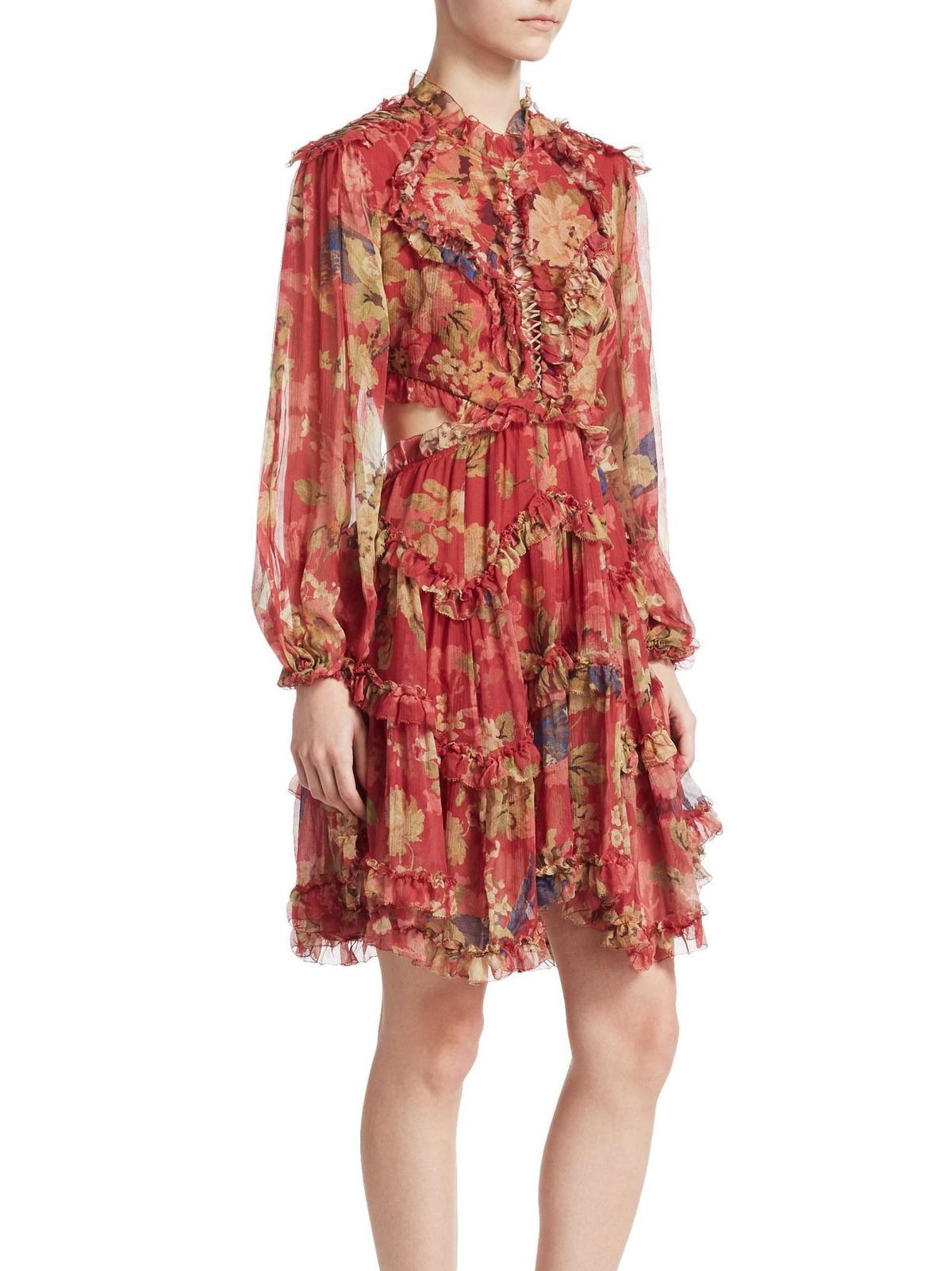 Zimmermann Melody Lace Up Short Dress Burgundy Floral Size 8 photo 2