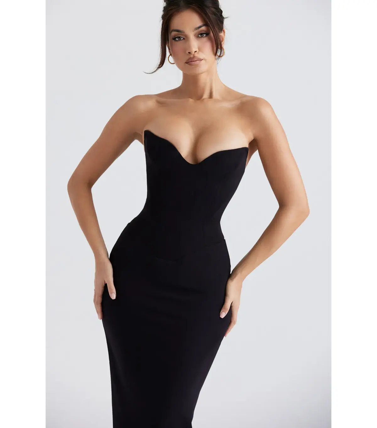 House Of Cb Sabine Crepe Strapless Corset Dress Black Size AU 8 photo 3