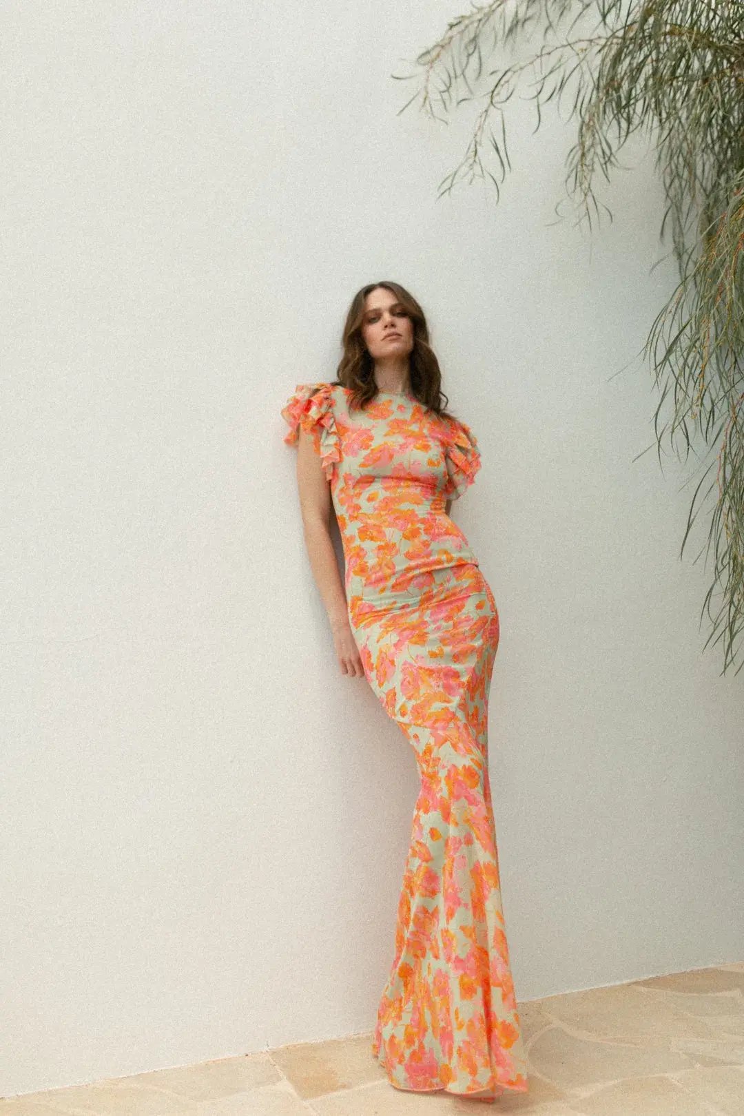 De La Vali Bougainvillea Maxi Dress Chiffon Sage Floral Size 6 photo 3