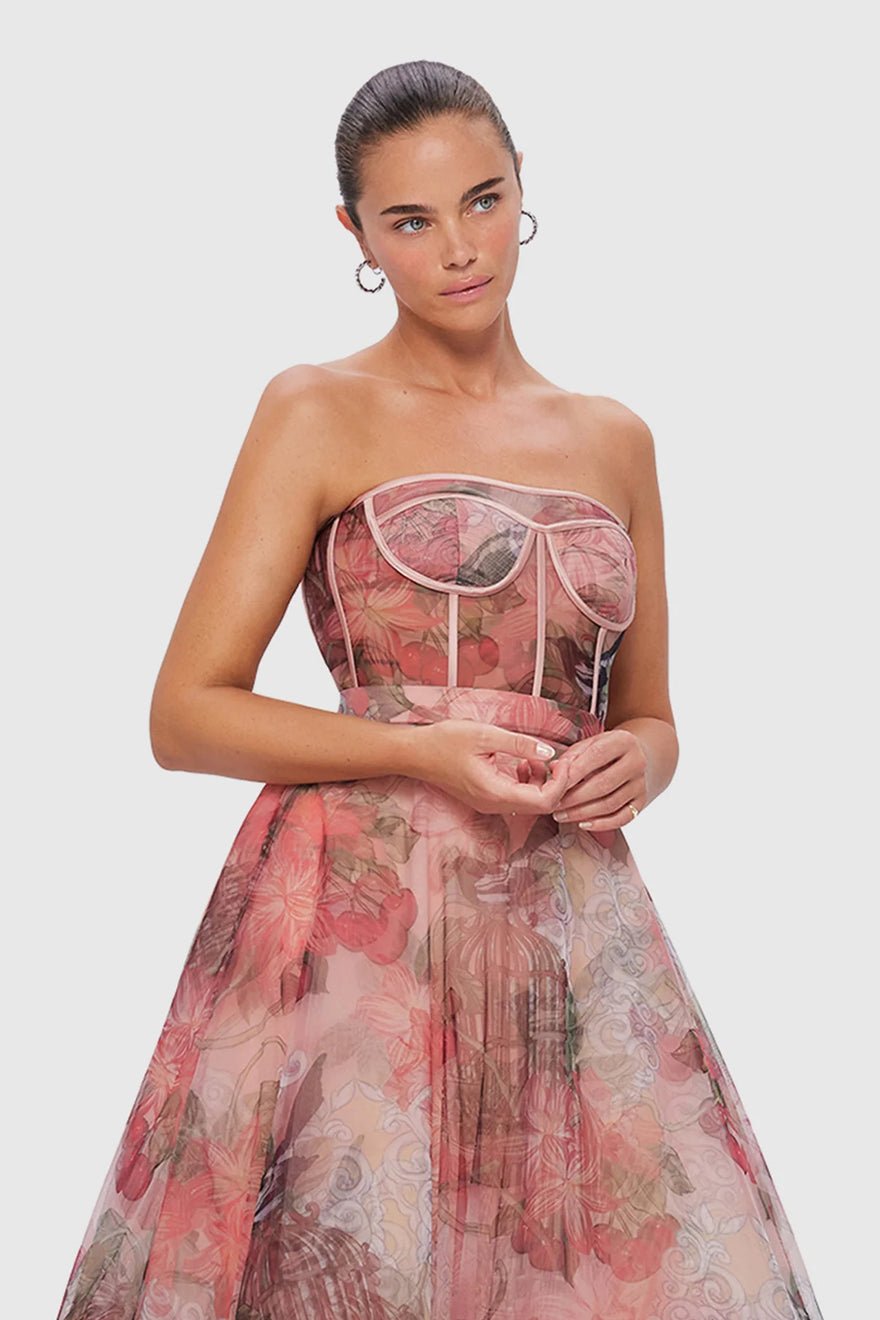 Leo Lin Rae Bustier Midi Dress - Azalea Print in Fortune photo 4