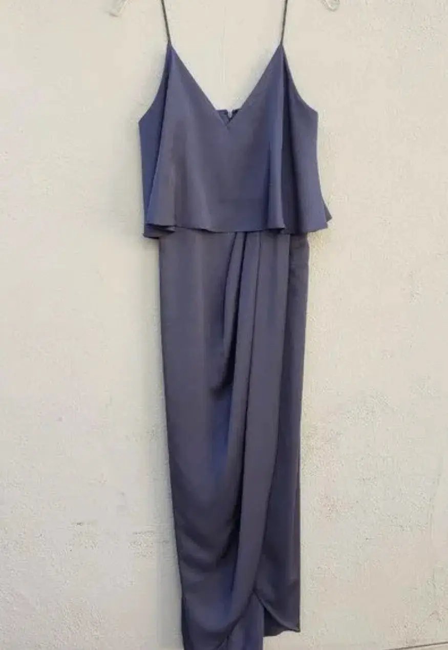 Shona Joy Luxe Draped Cocktail Frill Dress Charcoal Size 16 photo 2
