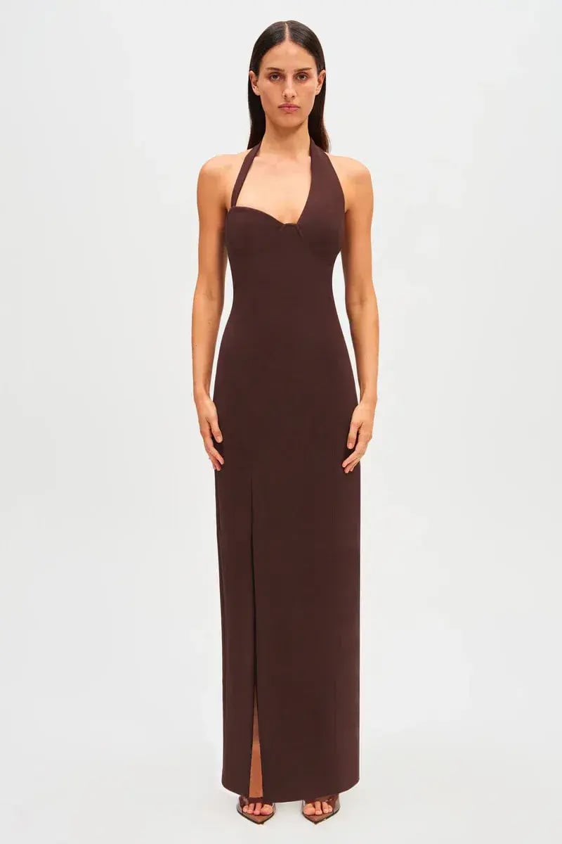 Misha Amora Crepe Maxi Dress Brown Size 10/M photo 2