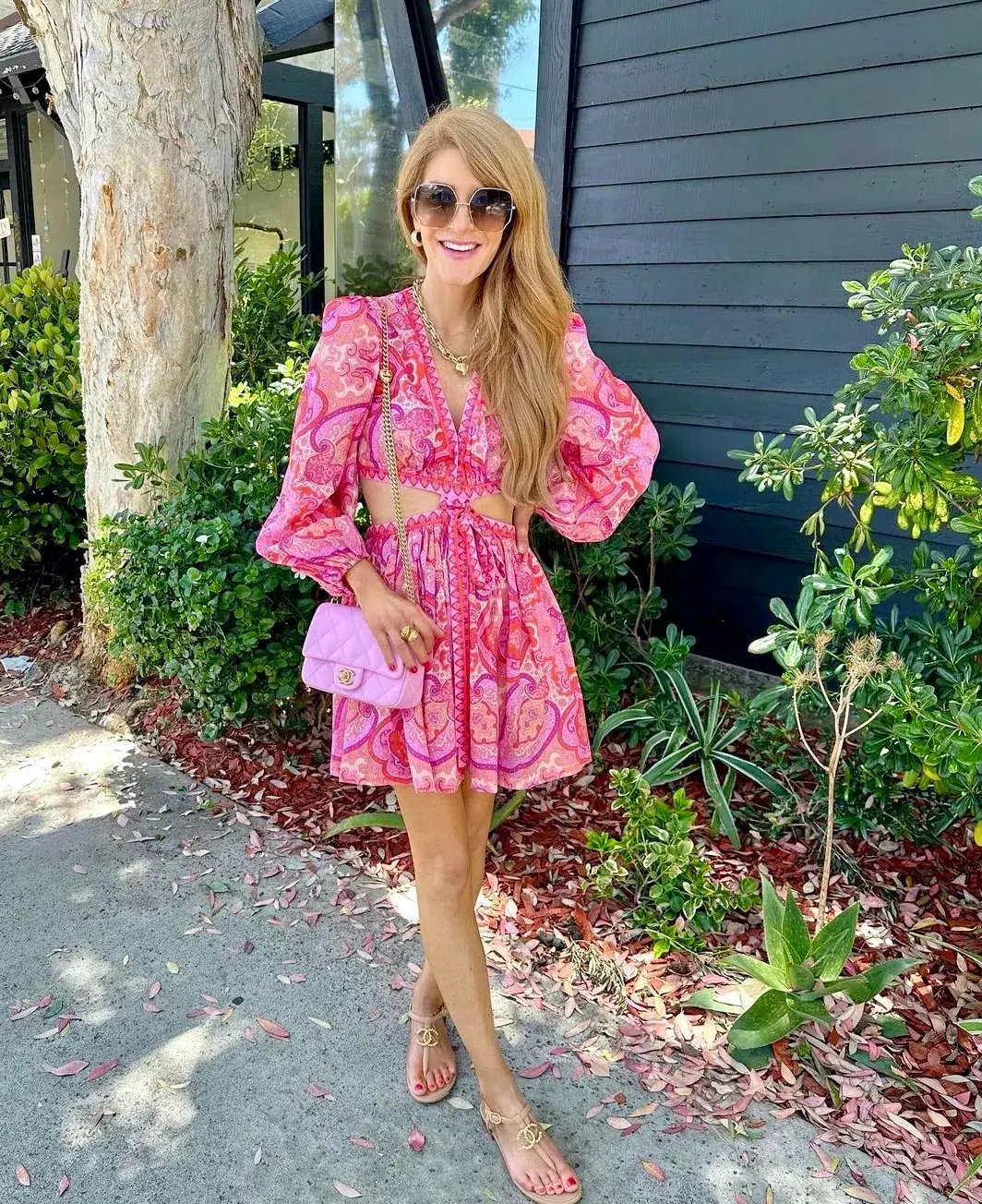 Zimmermann Halcyon Self Tie Mini Dress Pink Purple Paisley Size 2 / AU 12 photo 4