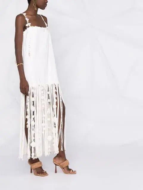 Zimmermann Postcard Fringed Embellished Linen Maxi Dress Ivory Size 0P / Au 6P photo 3