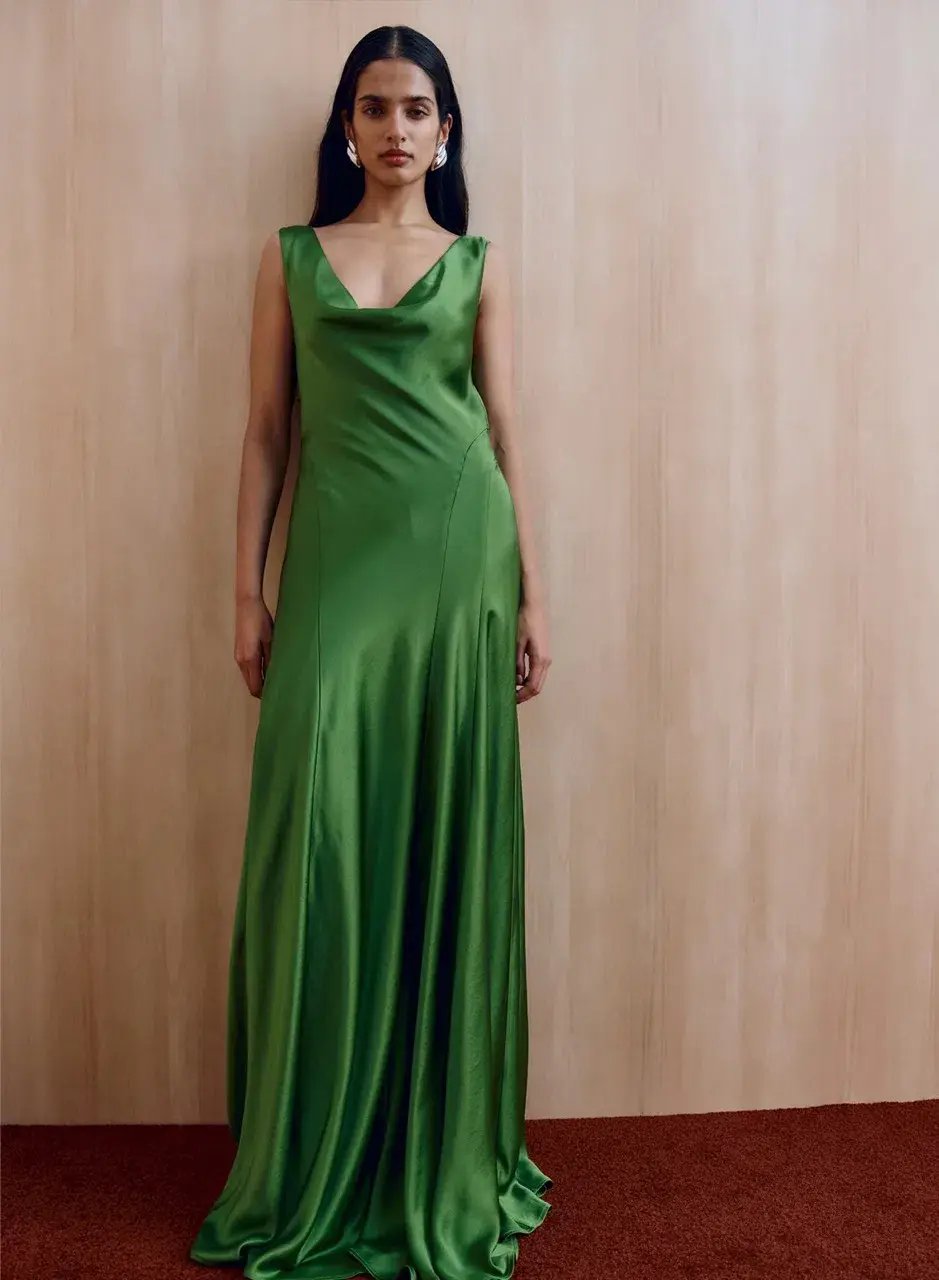 ANNA QUAN Keira Draped Maxi Dress Gown in Green Fern 10 photo 4