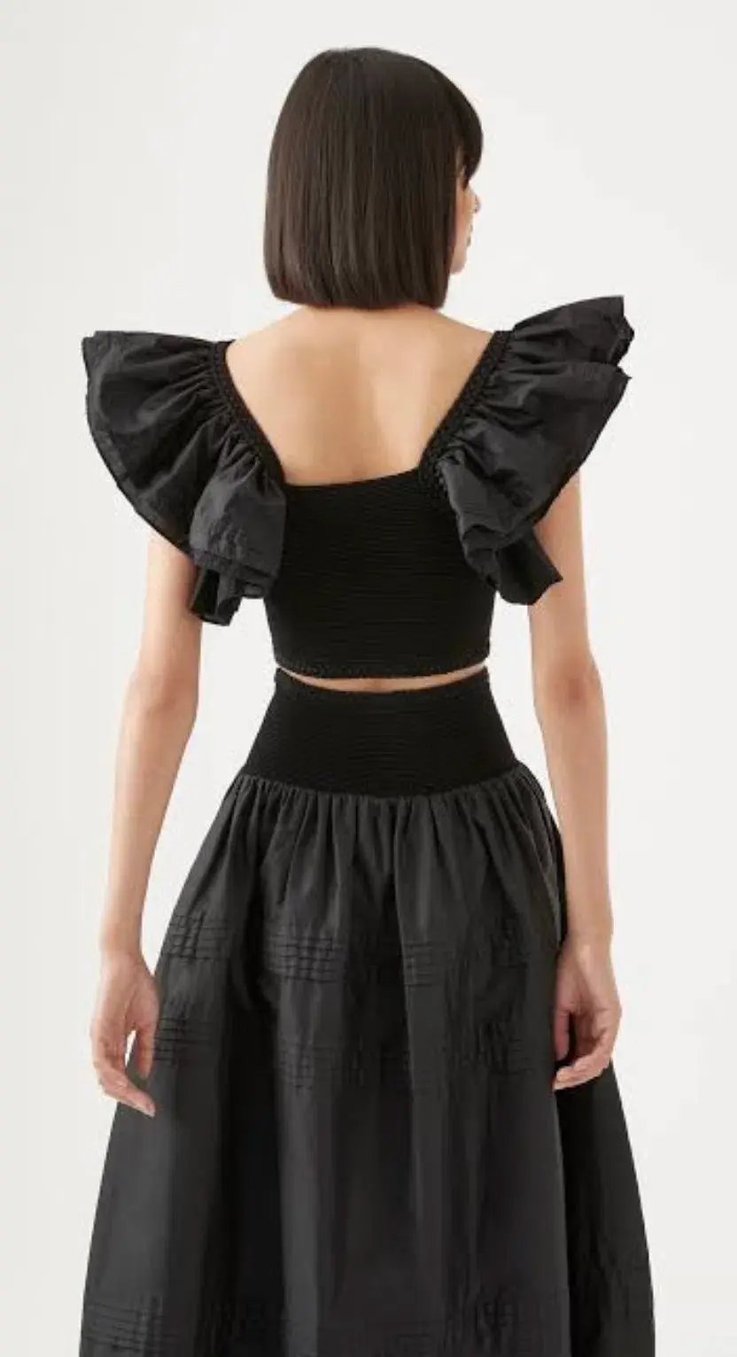 Aje Corinne Knit Bodice Crop Top and Rosalie Knit Waist Midi Skirt Set in Black Size XL / AU 16 photo 3