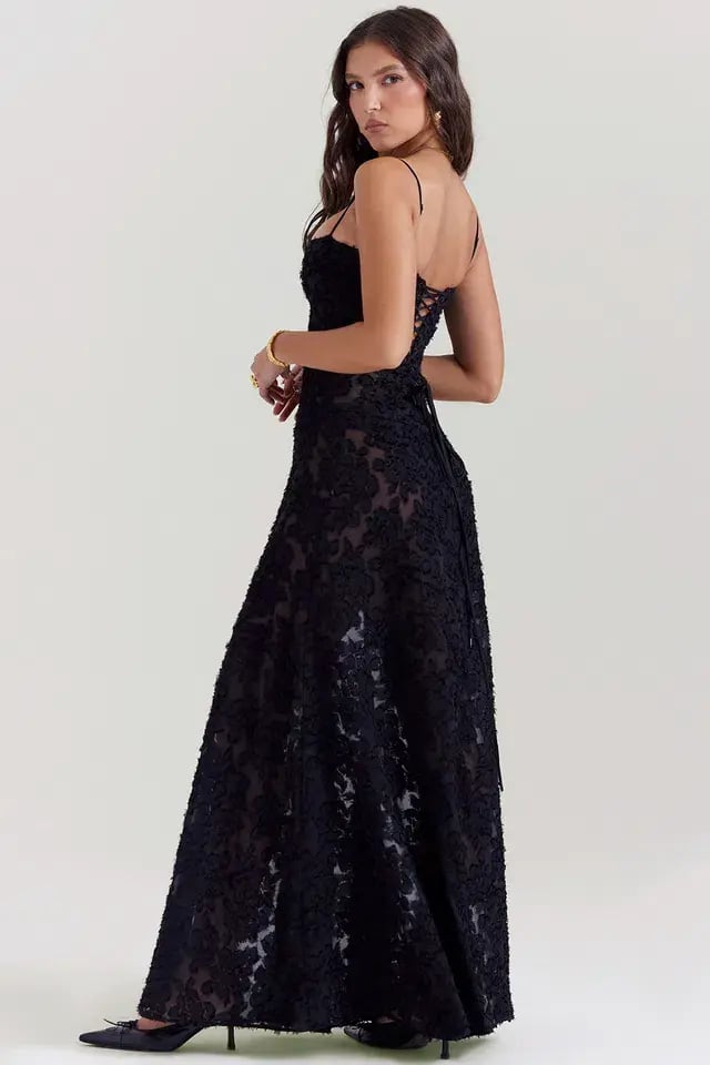 House Of CB Seren Floral Lace Back Maxi Dress Black  Size S/Au 8 photo 5