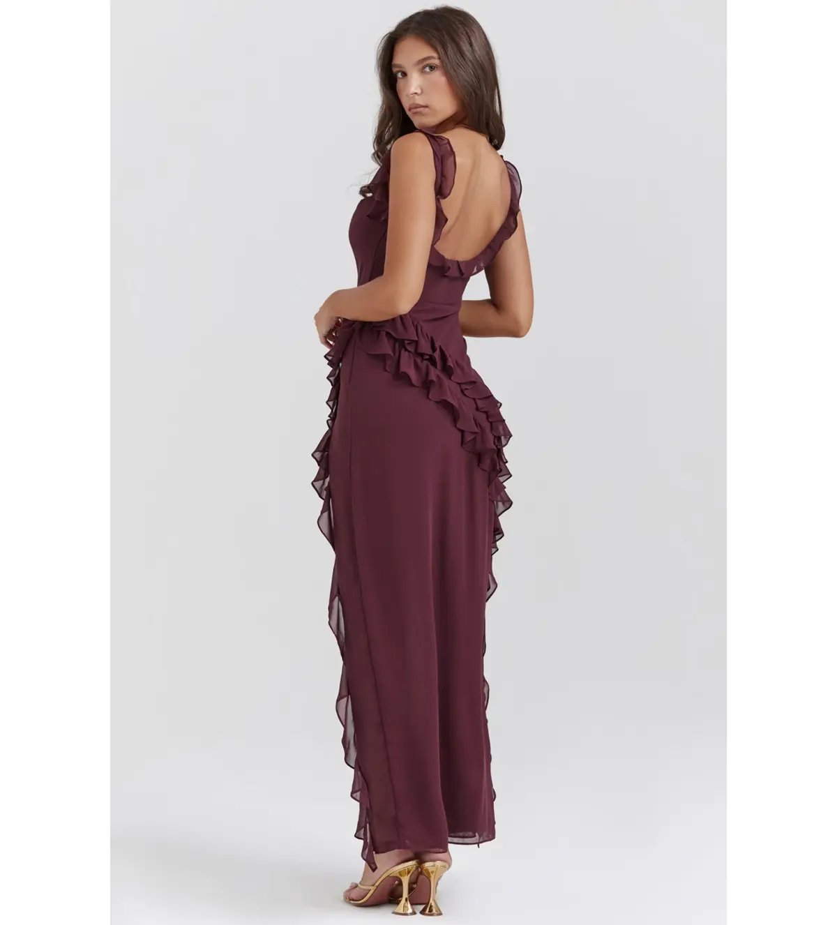House of CB Ariela Ruffle Maxi Dress Mulberry Size 6/XS photo 7