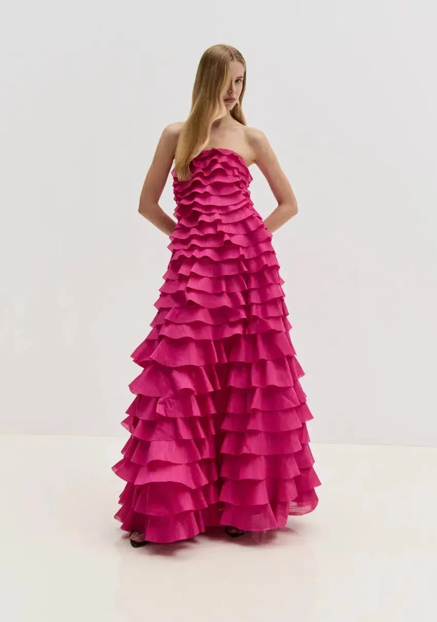 Aje Fleur Pleated Gown Magenta Size 10 photo 4