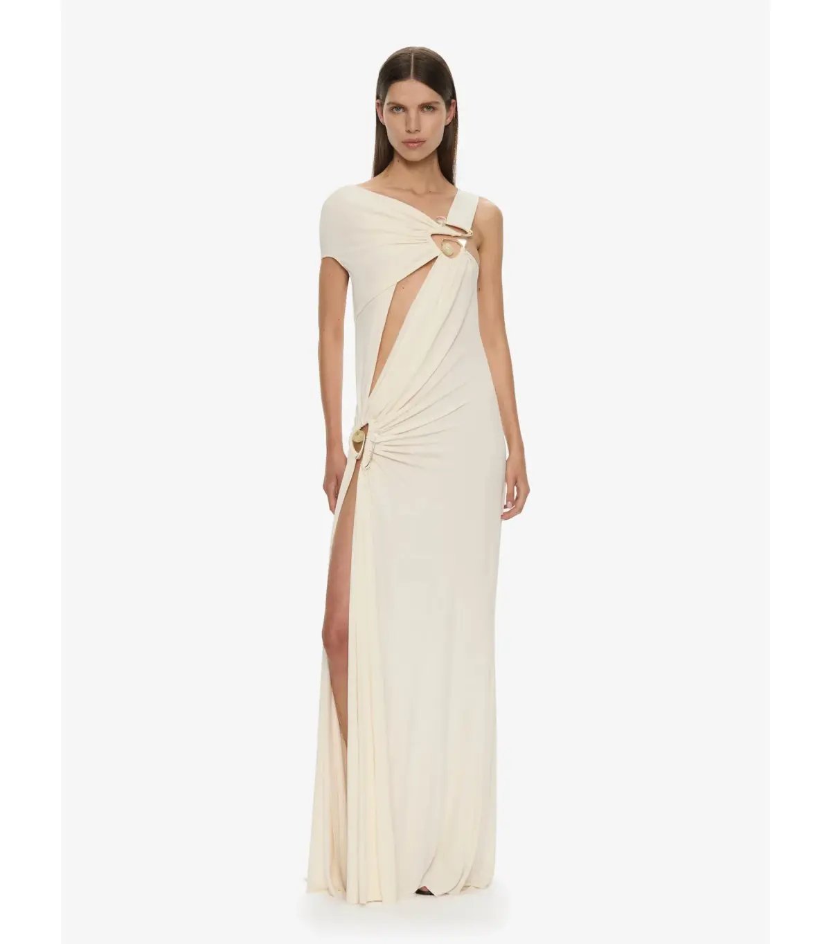 Christopher Esber Veer Spiral Crystal Draped Jersey Maxi Dress Milk Size AU 10 photo 2
