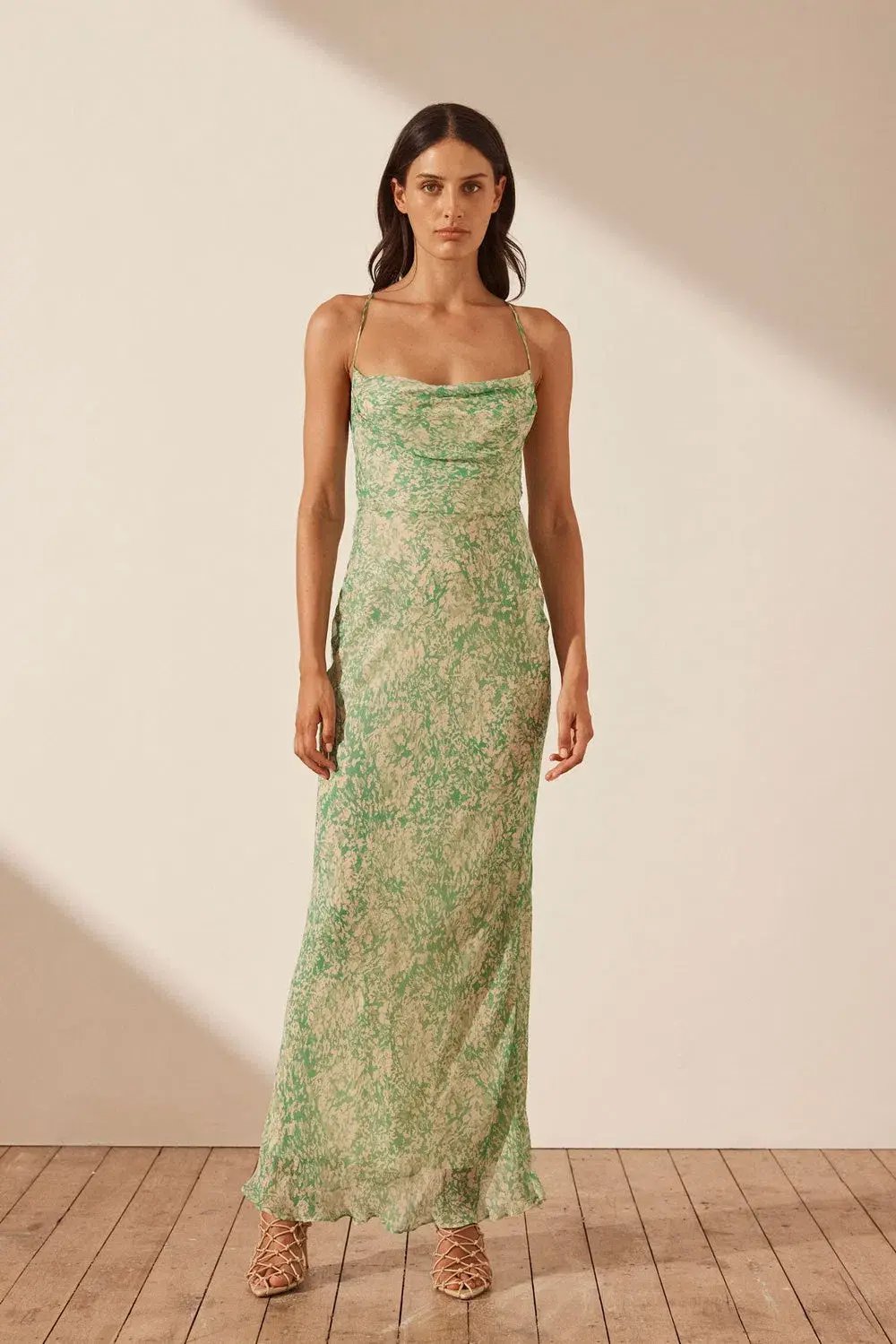 Shona Joy Belvedere Lace Back Bias Maxi Dress Green Size 10 photo 2