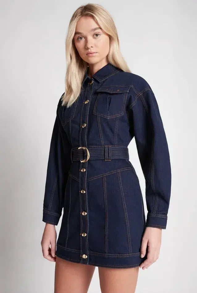 Aje Philia Belted Denim Mini Dress Blue Size 6 photo 5