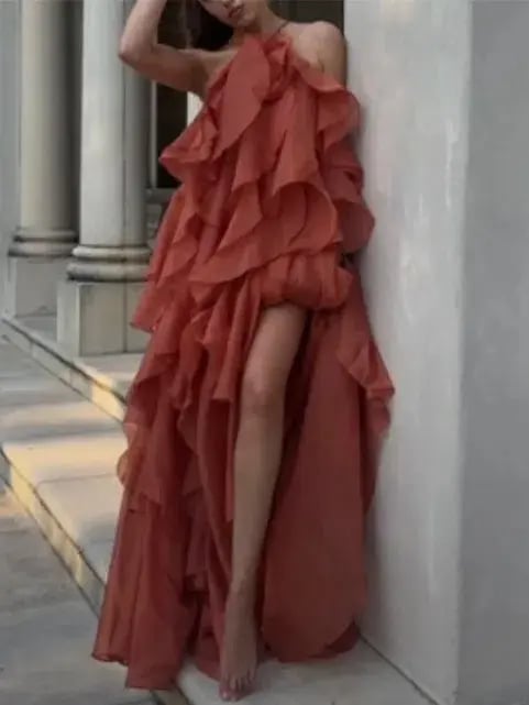 Aje Pandorea Layered Maxi Dress Coral Clay Size AU 16 photo 4