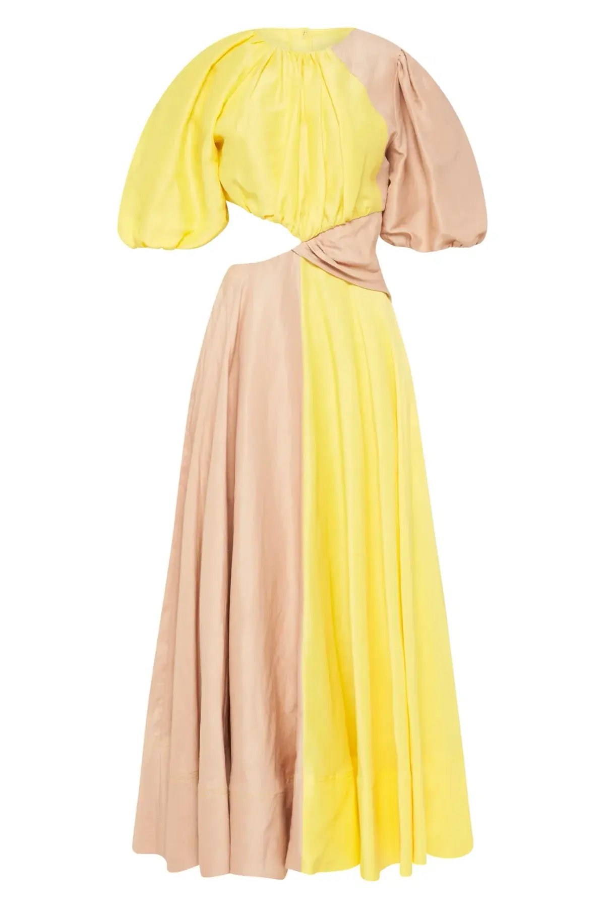 Aje Caliente Two Tone Puff Sleeve Dress Yellow/Brown Size 8 photo 2