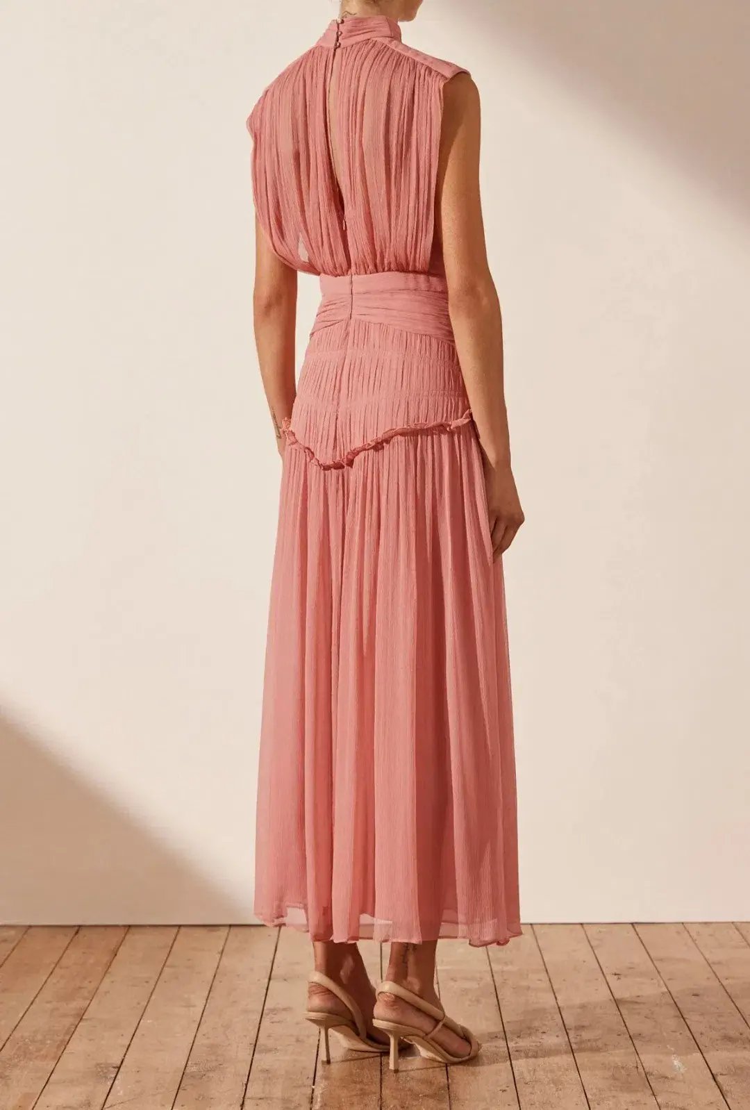 Shona Joy Lauren High Neck Midi Dress Blush Size 10 photo 2