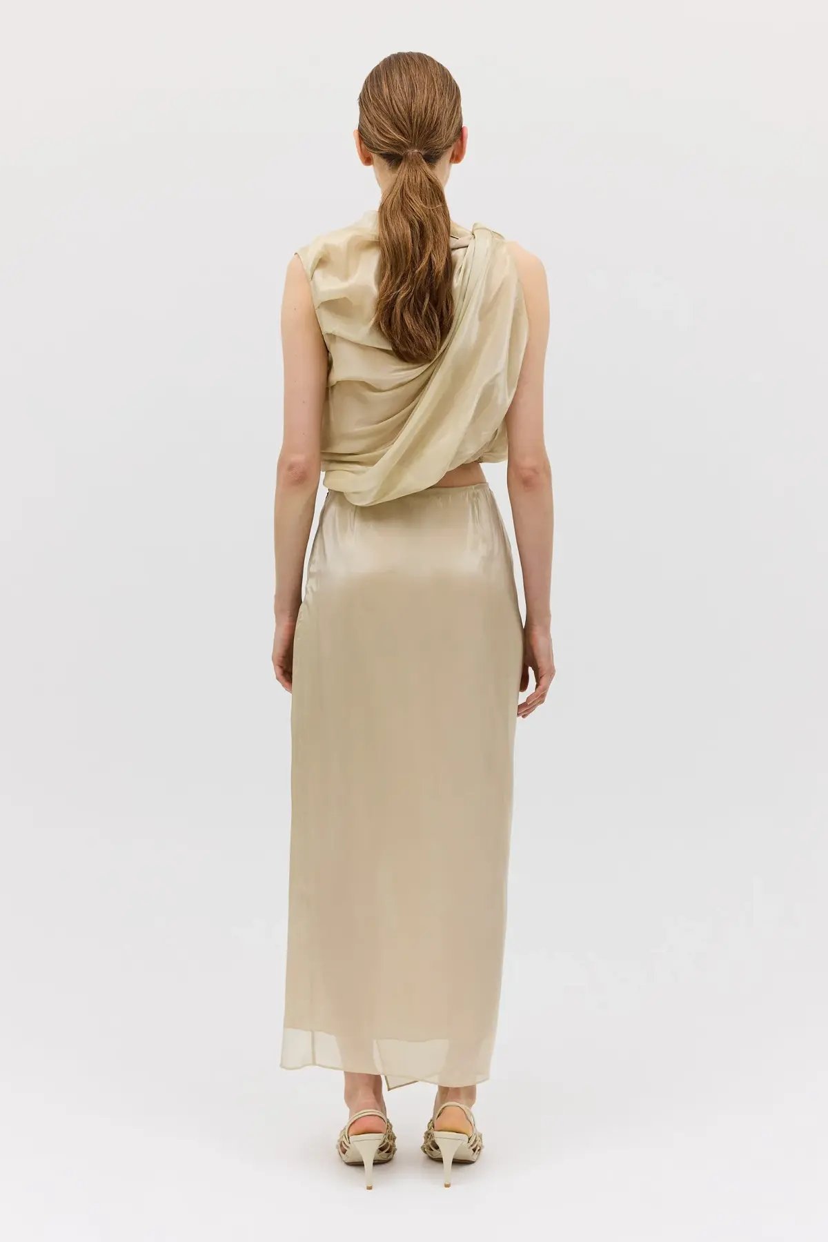 Bianca Spender Champagne Liquid Organza Tumble Top Gold Size 8/S photo 5