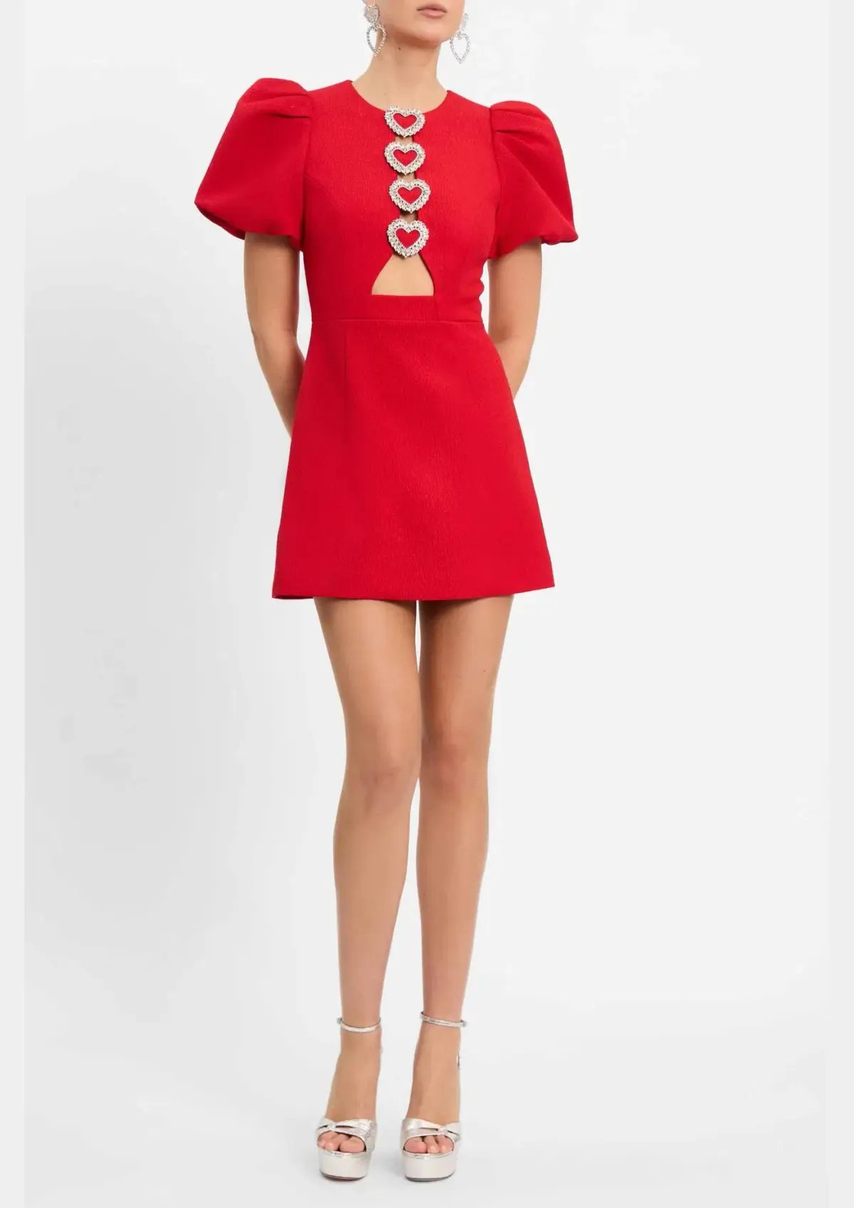 Rebecca Valence Chiara Puff Sleeve Mini Dress Red Size AU 8 photo 2