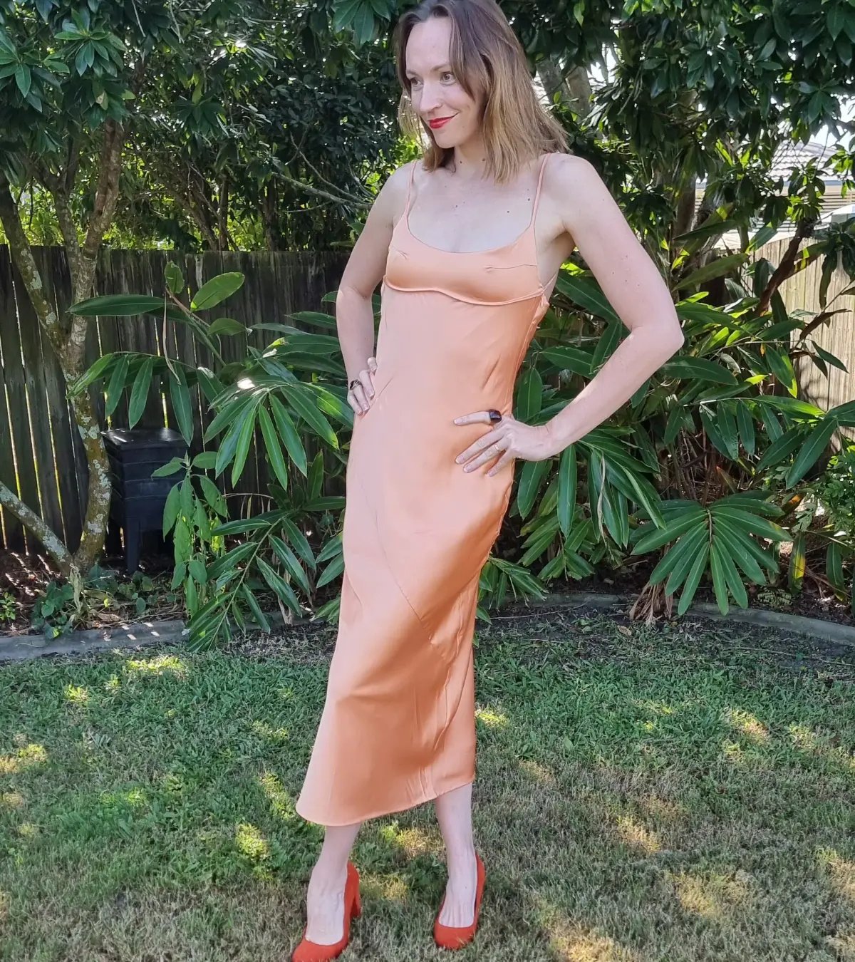 Dissh Greta Satin Midi Dress in Apricot Orange Size 10 photo 4