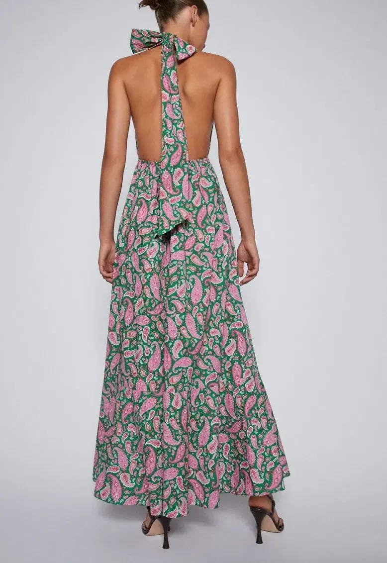 Scanlan Theodore Cotton Paisley Halter Dress Kelly Green Size 8 photo 3