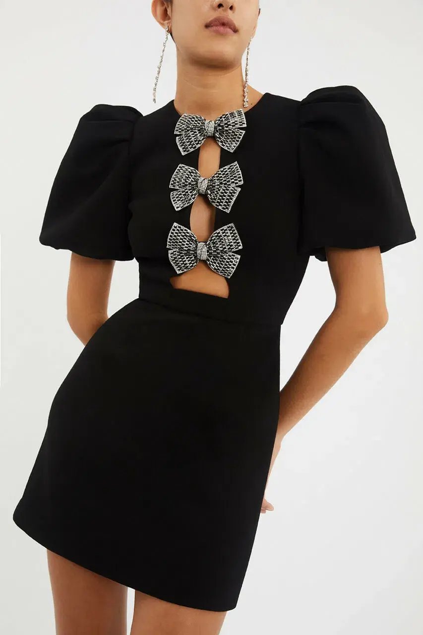 Rebecca Vallance Yvonne Bow Mini Dress in Black Size 12 photo 2