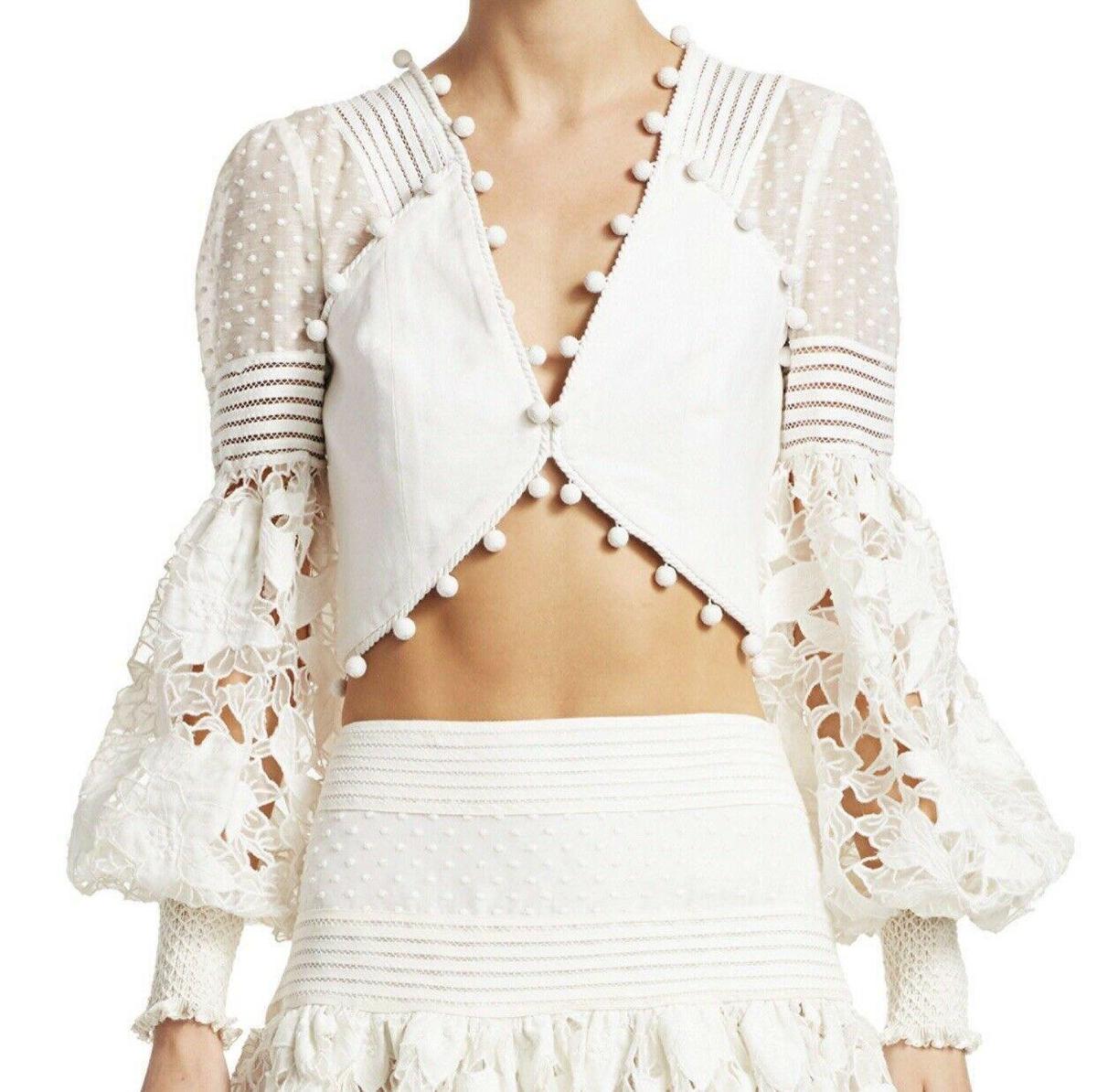 Zimmermann Corsage Embellished Bodice Cropped Top White Size 12 photo 2