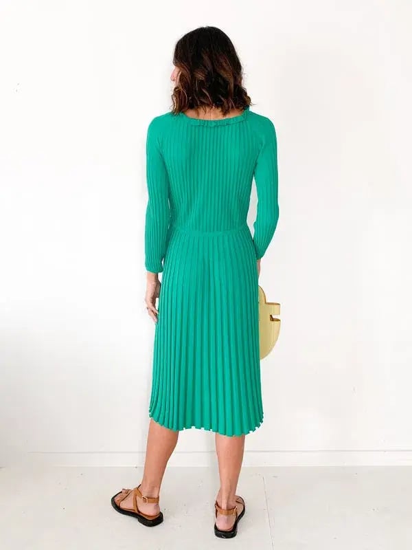 Scanlan Theodore Pleated Rib Cold Shoulder Dress in Emerald Green Size XS/ AU 6 photo 3