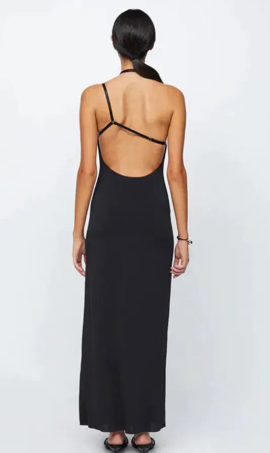 Bec & Bridge Zadie Asym Maxi Cut Out Strap Halter Open Back Dress Black Size AU 6 photo 2