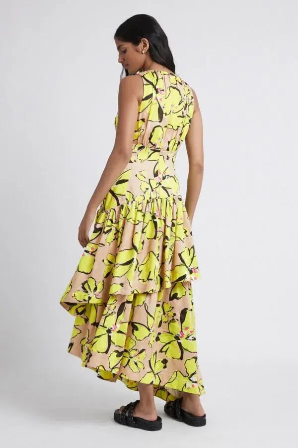 AJE Pelicano Racer Asymm Tiered Dress Citrus Bloom Size 4 photo 3