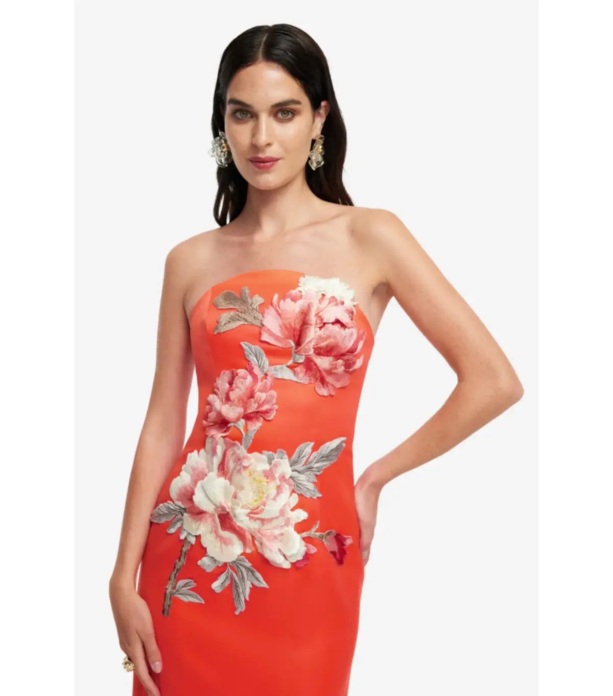 Leo Lin Ava Appliqué Floral Bustier Maxi Dress Saffron Size AU 10 photo 3