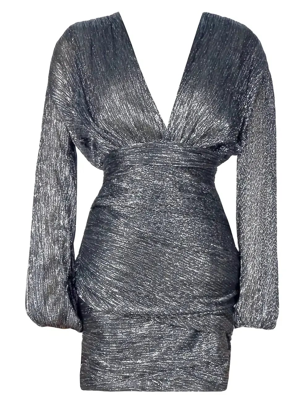 Maje Runny Metallic Drape Mini Dress Silver Multi Size 8 photo 3
