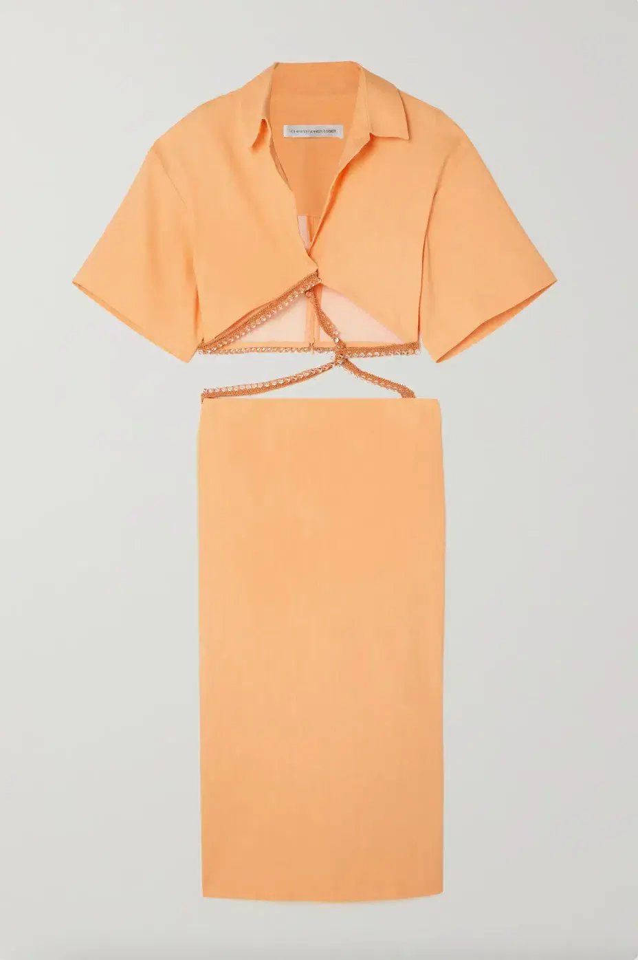 Christopher Esber Beaded Torso Linen Shirt Dress Tangerine Size 10 photo 3