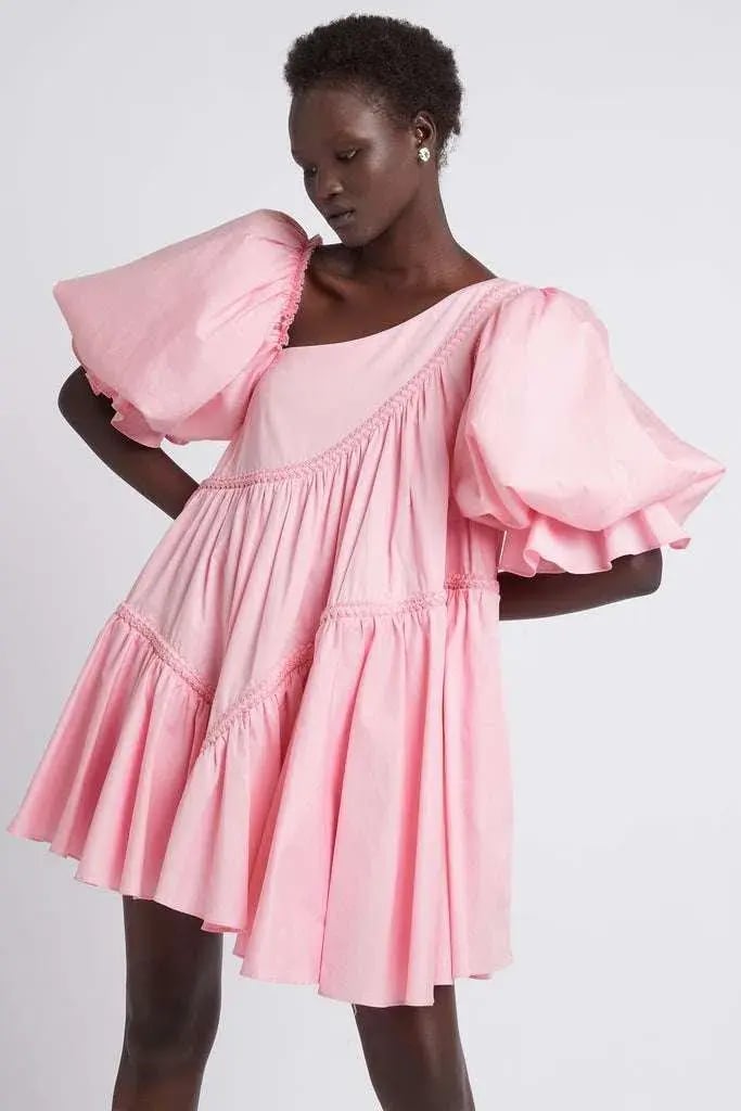 Aje Casabianca Braided Asymmetric Puff Sleeve Mini Dress Pink Size 4 photo 2