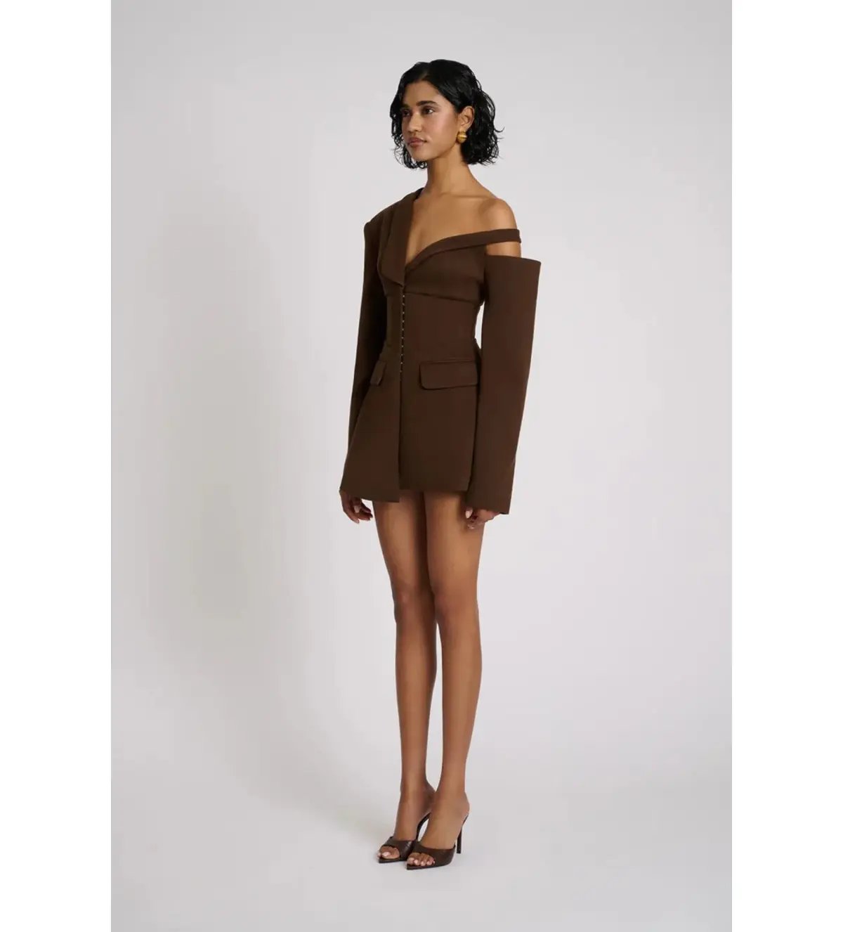 Eliya The Label Ayla Blazer Mini Dress Brown Size L AU 12 photo 3