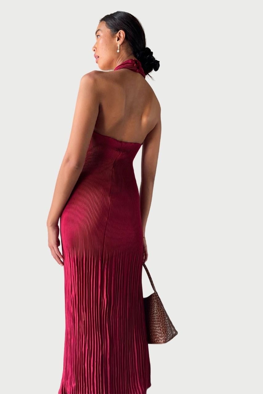 L'IDÉE SOIRÉE PLEATED HALTER DRESS - RUBY photo 3