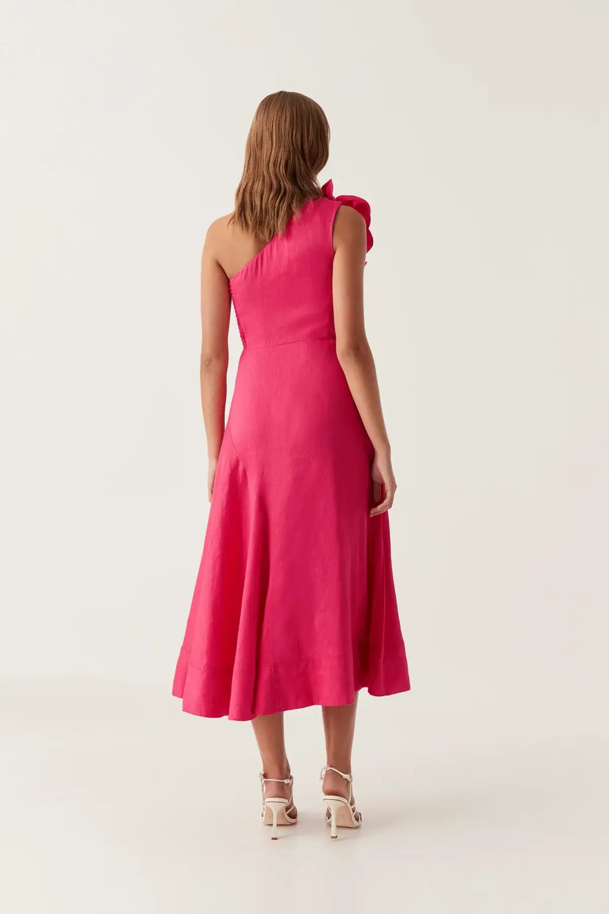 Aje Adelia Ruffle Midi Dress Pink Size 12 photo 3