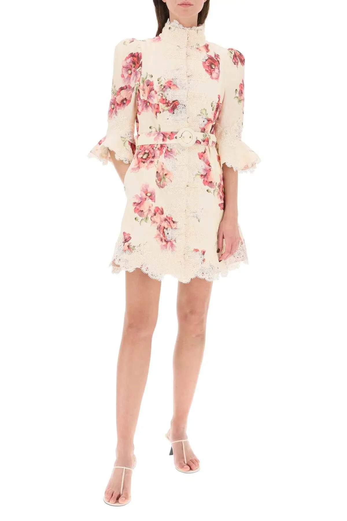 Zimmermann High Tide Applique Mini Dress Cream Poppy Floral Size 8 photo 3