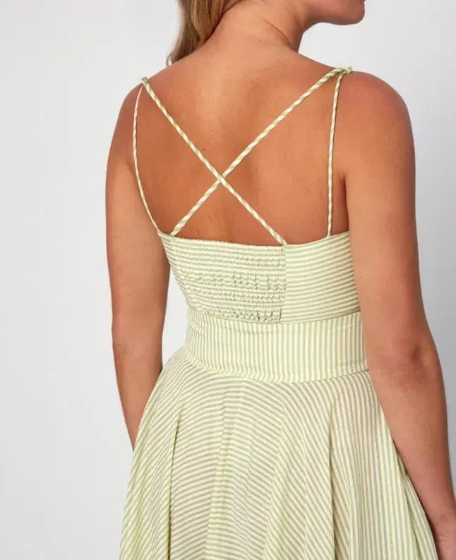 BY JOHNNY Pistachio Stripe Sun Dress Size 12 photo 7