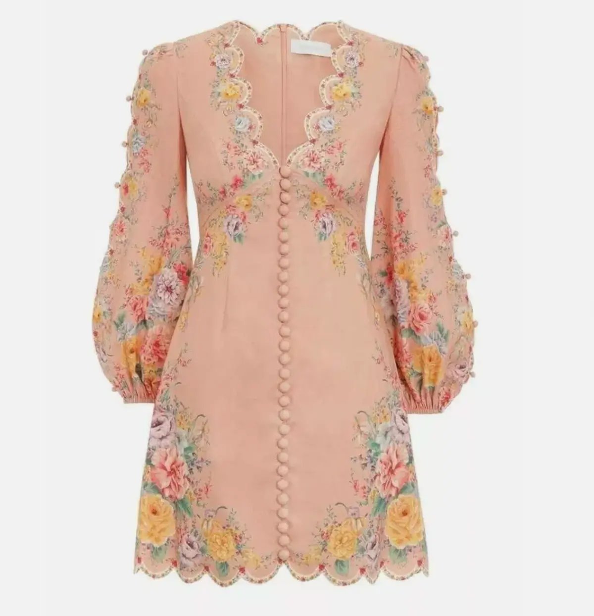 Zimmermann Zinnia Scallop Mini Dress Coral Floral Size 0/Au 8 photo 4