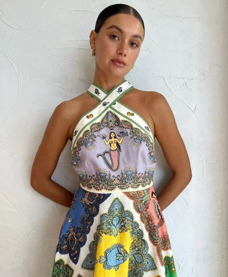 Alemais Trippy Troppo Halter Midi Dress Multi Size AU 10 photo 2