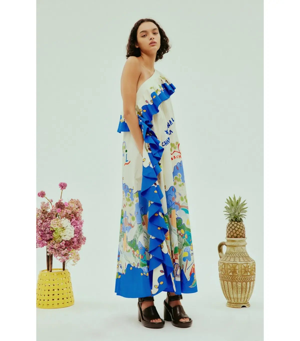 Alemais Nadia One Shoulder Ruffle Dress Print Size AU 10 photo 2