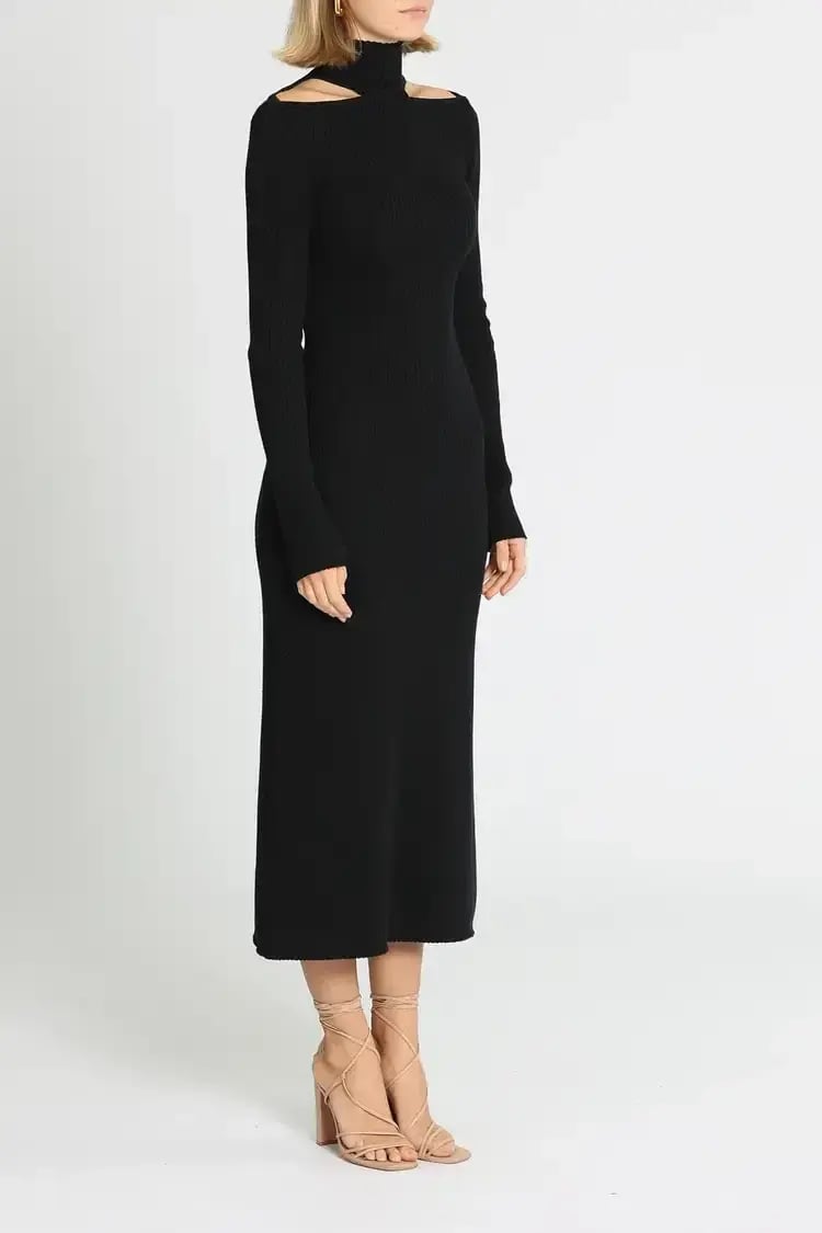 Camilla and Marc Gray Rib Knit Midi Dress in Black Size 14 photo 2